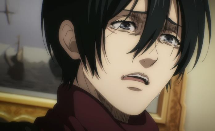 Mikasa piange Mikasa è sconvolta dalle parole di Eren