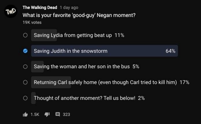 The Walking Dead: i risultati del sondaggio su Negan e la sua migliore buona azione The Walking Dead: i risultati del sondaggio su Negan