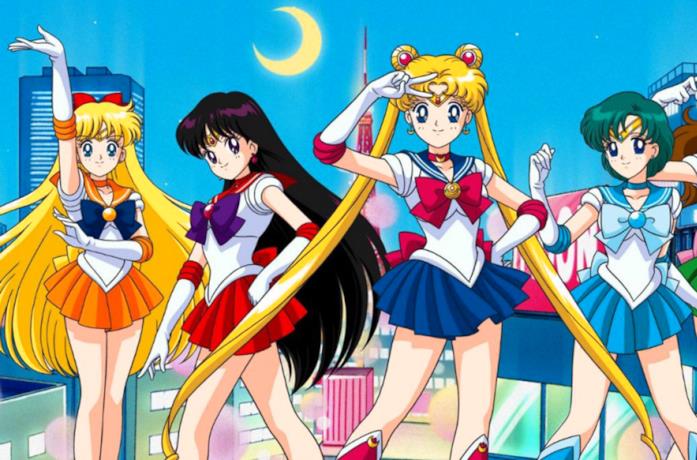 Sailor Moon, Venus, Mars e Mercury in un'immagine della prima serie animata