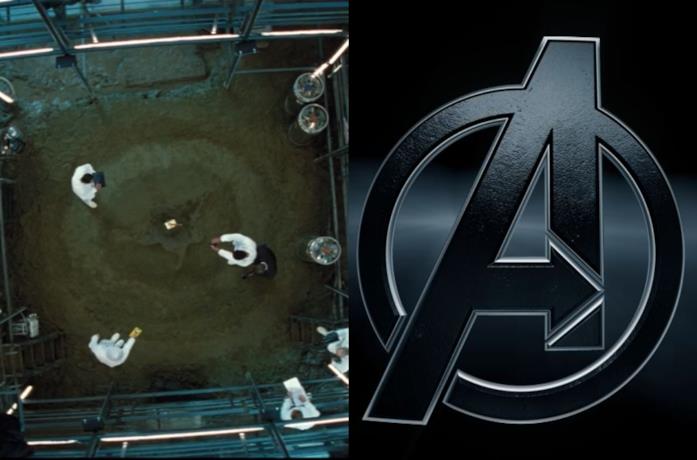 La scena tratta da Thor e il logo degli Avengers La a maiuscola tracciata sulla sabbia in Thor e il logo degli Avengers