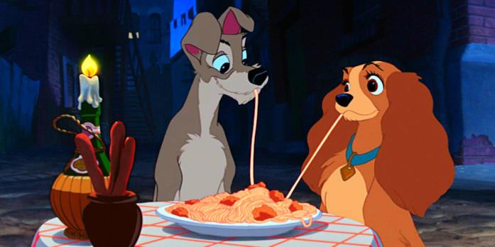 La scena degli spaghetti di Lilli e il Vagabondo
