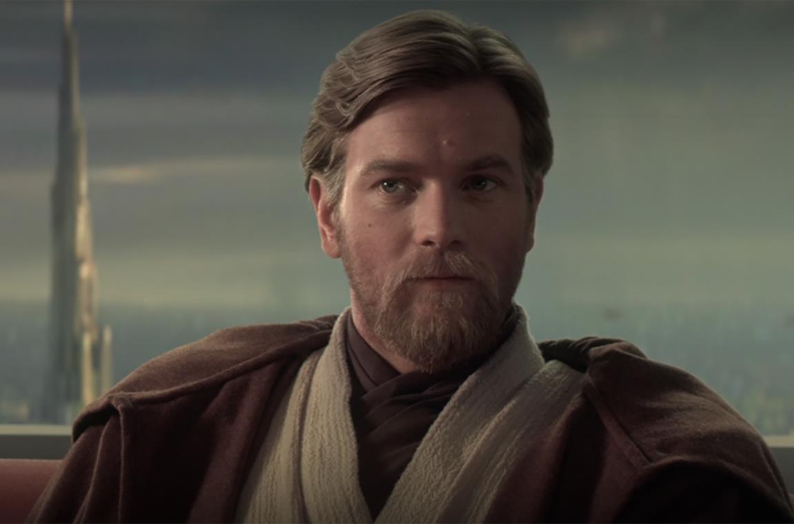Primo piano di Ewan McGregor nei panni di Obi-Wan Kenobi ne La Vendetta dei Sith