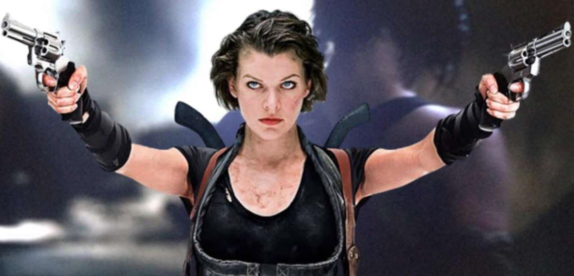 Milla Jovovich nei panni di Alice, che sfodera due pistole