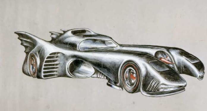 La Batmobile, storia dell'auto di Batman Un disegno dell'auto di Batman nel film di Tim Burton