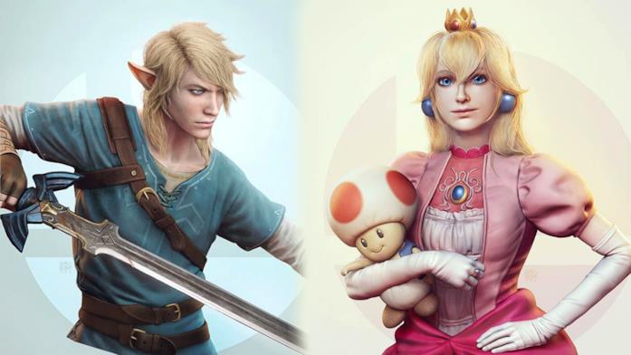 Link e Peach immaginati dall'artista Raf Grassetti