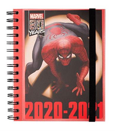 Diario scuola settimanale 2020/2021 Marvel Classic Spiderman, 11 mesi, 15,5x19 cm, illustrazioni a colore, spazi extra per l'organizzazione, adesivi stickers