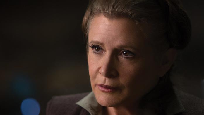 Carrie Fisher in una scena di Star Wars: Il risveglio della Forza