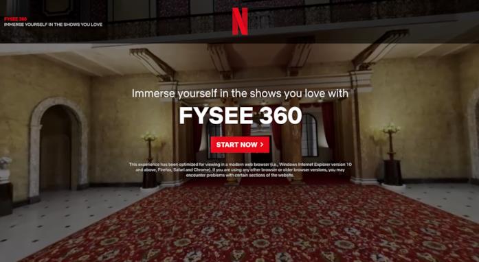 La realtà virtuale di Netflix La schermata di accesso a FYSEE 360