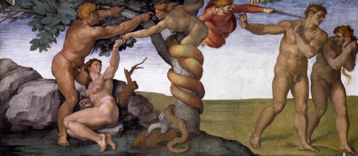 Lilith raffigurata da Michelangelo nel suo Peccato originale e cacciata dal Paradiso terrestre Il demone Lilith, mezza donna e mezzo serpente