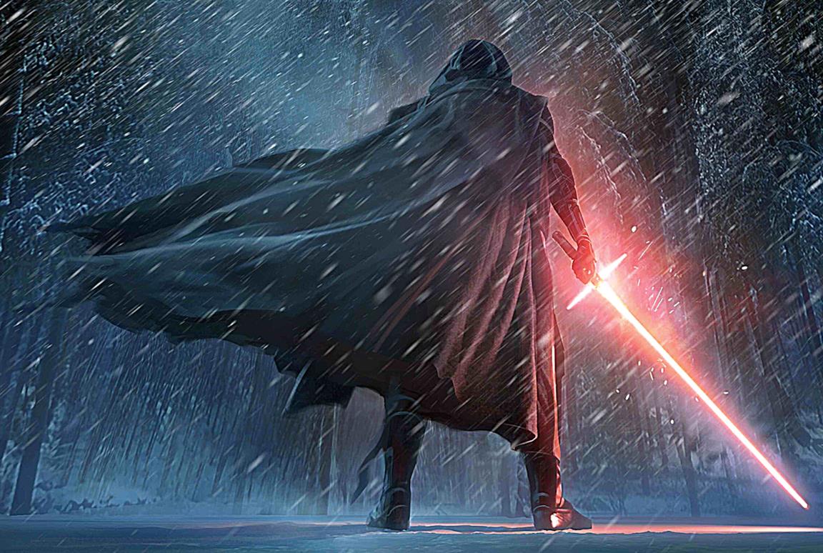 Kylo Ren con la spada laser rossa a croce