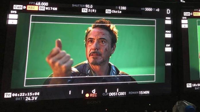Un primo piano di Tony Stark/Iron Man in Avengers: Endgame