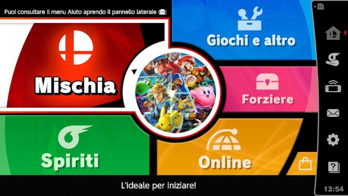 Il menù di Super Smash Bros. Ultimate Il colorato menù principale del gioco