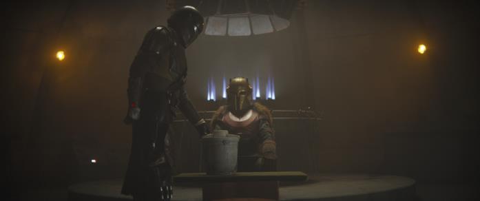 Emily Swallow e Pedro Pascal in una scena della serie The Mandalorian