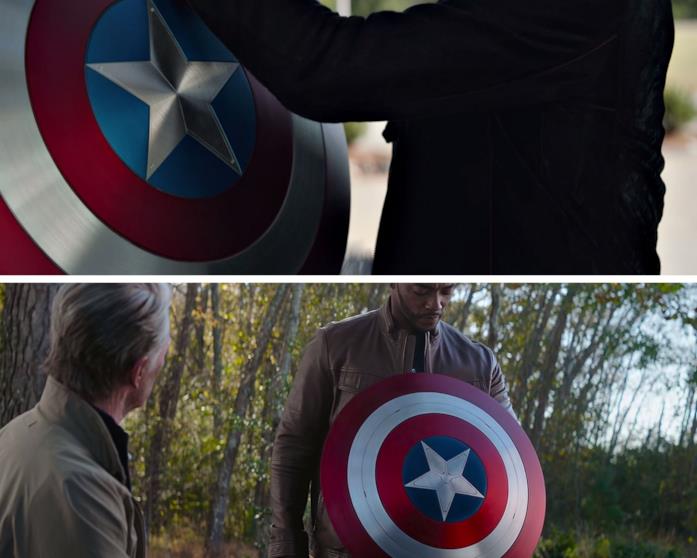 Lo scudo di The Falcon and the Winter Soldier è diverso da quello originale di Cap Lo scudo di Cap in mano a Tony Stark e a Sam Wilson