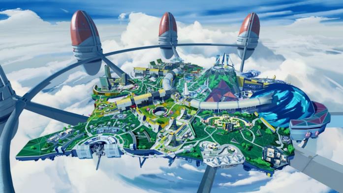 La nuova mappa di gioco di Apex Legends è Olympus La città di Olympus vista dall'alto