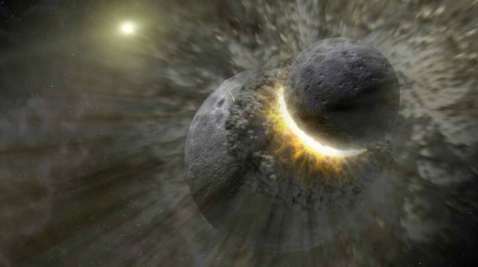 La collissione fra la Terra e Theia Una rappresentazione artistica della collisione fra la Terra e Theia