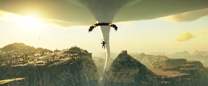 In Just Cause 4, Rico Rodriguez se la vede con tornado e tempeste di fulmini Uno screen in-game di Just Cause 4
