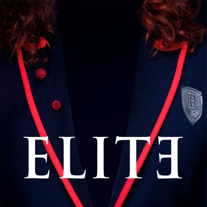 La copertina di Élite Una divisa dell'istituto spagnolo e il logo della serie TV Élite
