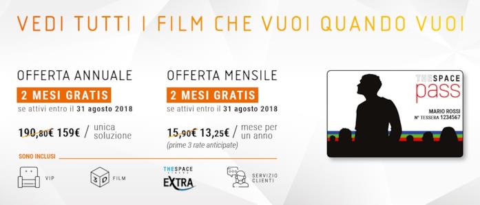 The Space Pass: opzioni Le opzioni per sottoscrivere l'abbonamento The Space Pass