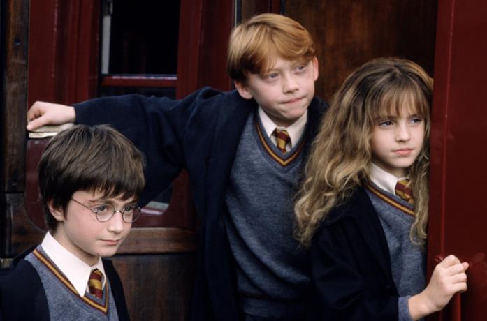 Harry, Ron e Hermione sul treno