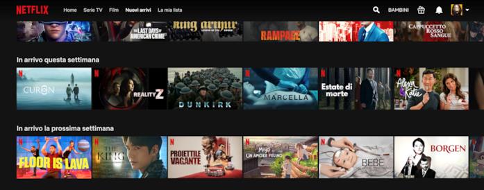 L'elenco dei titoli in arrivo su Netflix è consultabile anche tramite browser Screen della sezione 'Nuovi arrivi' su Netflix via browser web