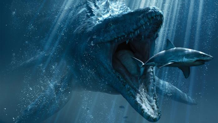 Il Mosasauro in un'immagine promozionale di Jurassic World Il Mosasauro tornerà in Dominion