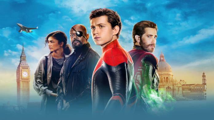 Zendaya, Samuel L. Jackson, Tom Holland e Jake Gyllenhaali in un promo di Spider-Man: Far From Home