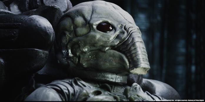 Il casco spaziale di uno degli Ingegneri L'elmo degli Ingeneri, le creature aliene di Prometheus