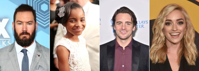 Il cast di The Passage: Wolgast, Amy, Richards e Shauna Primi piani di Mark-Paul Gosselaar, Saniyya Sidney, Vincent Piazza e Brianne Howey