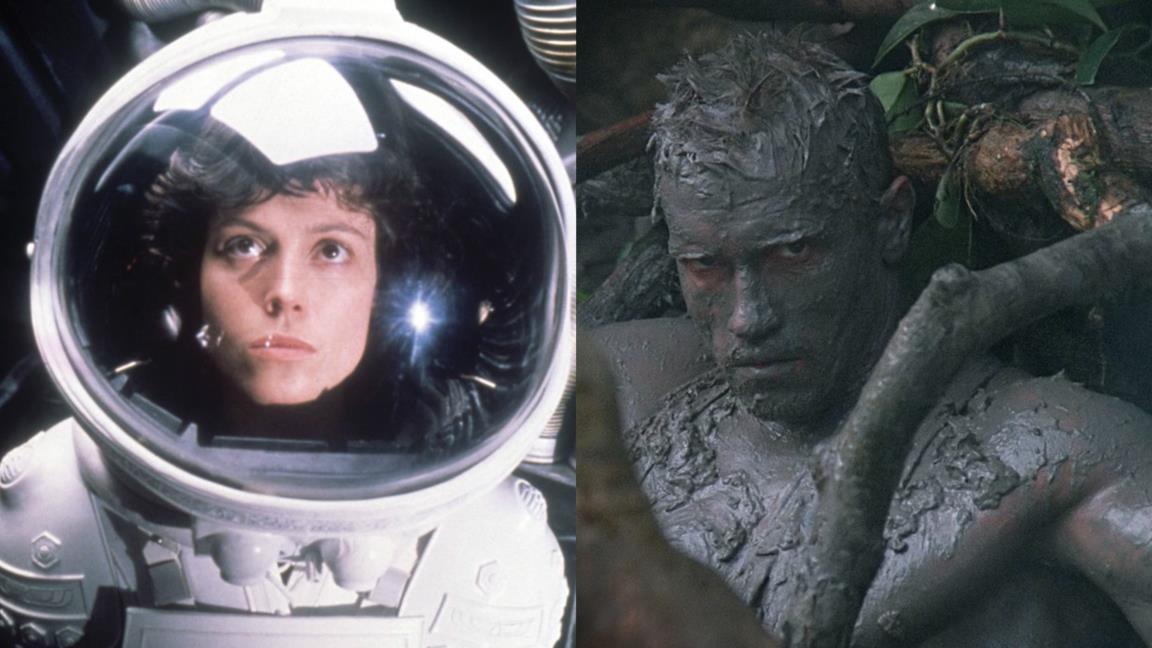 Sigourney Weaver e Arnold Schwarzenegger rispettivamente in Alien e Predator
