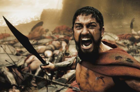 Gerard Butler nei panni di Re Leonida in 300