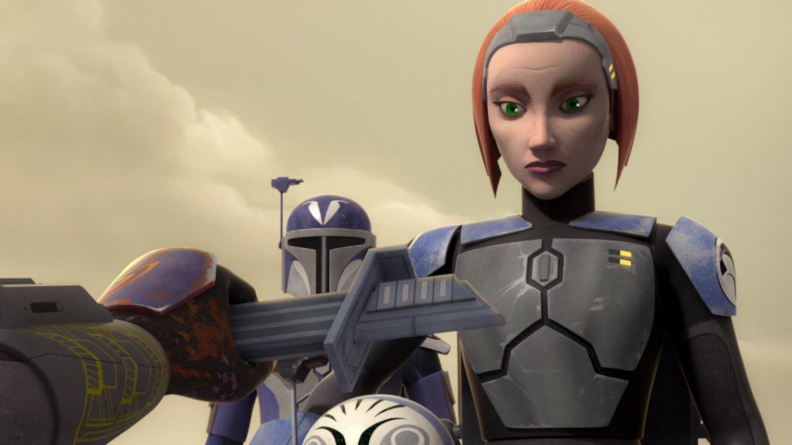 A sinistra Katee Sackhoff, a destra Bo-Katan Kryze