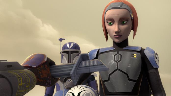 A sinistra Katee Sackhoff, a destra Bo-Katan Kryze