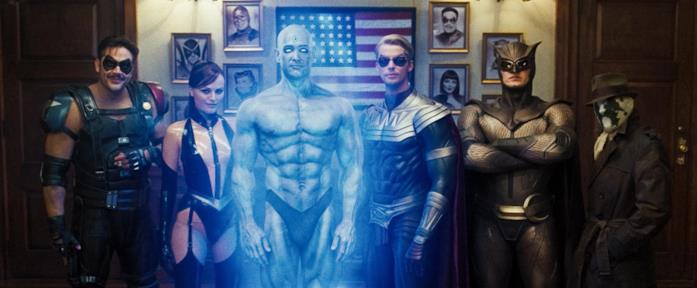 Tutti i supereroi di Watchmen Jeffrey Dean Morgan, Malin Akerman, Billy Crudup, Matthew Goode, Patrick Wilson e Jackie Earle Haley
