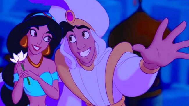 Aladdin e Jasmine sul tappeto volante