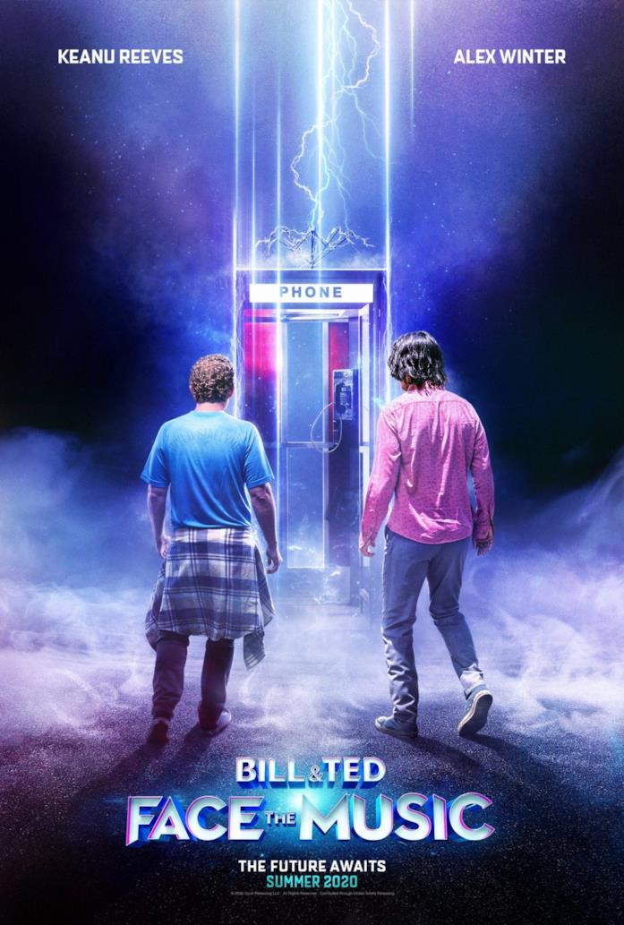Bill & Ted Face the Music, trailer e poster Bill e Ted di fronte alla cabina telefonica con la quale viaggiano nel tempo
