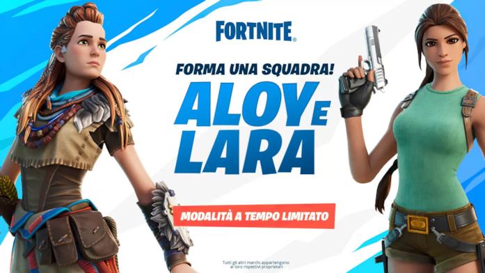 Tomb Raider e Horizon Zero Dawn nella Coppa Aloy di Fortnite Fortnite incontra Aloy e Lara Croft