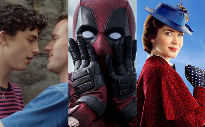 Immagini tratte da Call Me By Your Name, Deadpool 2, Mary Poppins Returns
