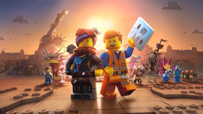 Emmet e Lucy sono i protagonisti di The LEGO Movie 2 I mattoncini gialli protagonisti di The LEGO Movie 2 in una foto dal film