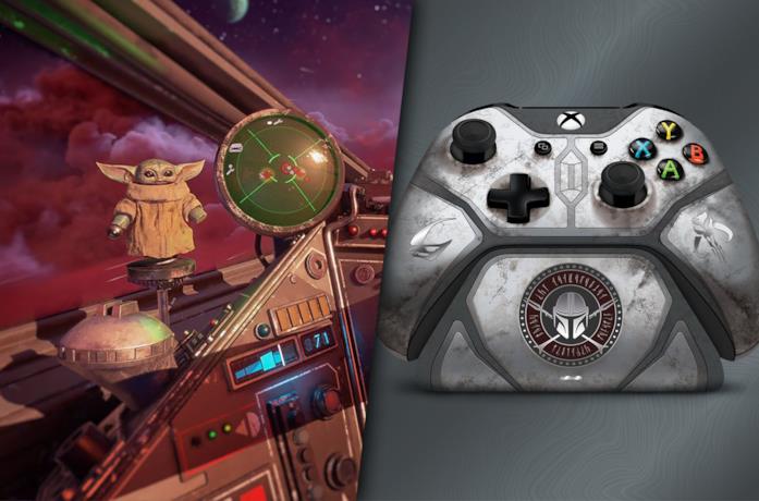 Baby Yoda in Star Wars: Squadrons e il controller per Xbox One ispirato a The Mandalorian