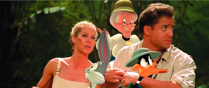 Una scena di Looney Tunes: back in action Fraser ed Elfman in compagnia di alcuni Looney Tunes nella giugla