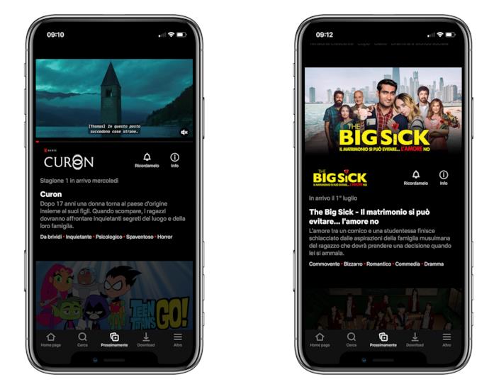 Neflix: anche su iOS e Android i titoli prossimamente nel catalogo Screen della scheda 'Prossimamente' dell'app di Netflix per iOS