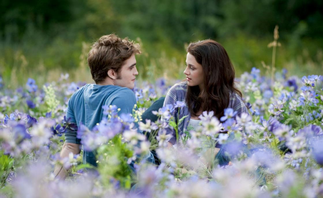 Una scena di Twilight con Bella ed Edward tra i fiori
