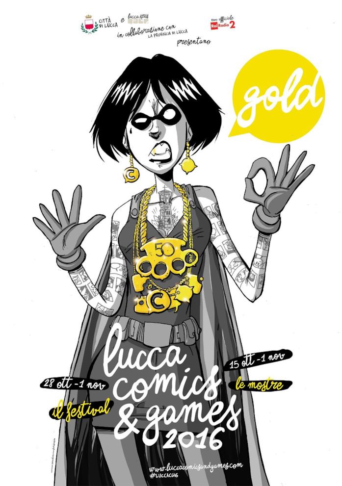 La locandina di Lucca Comics & Games 2016 La supereroina di Zerocalcare sulla locandina di Lucca Comics & Games 2016