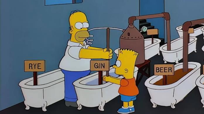 Homer Barone Birra Hoer e Bart e la loro distilleria clandestina