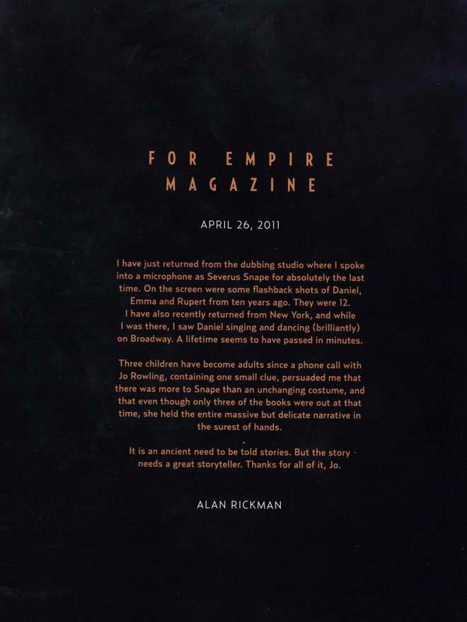 La toccante lettera di addio di Alan Rickman La lettera scritta dal compianto Alan Rickman