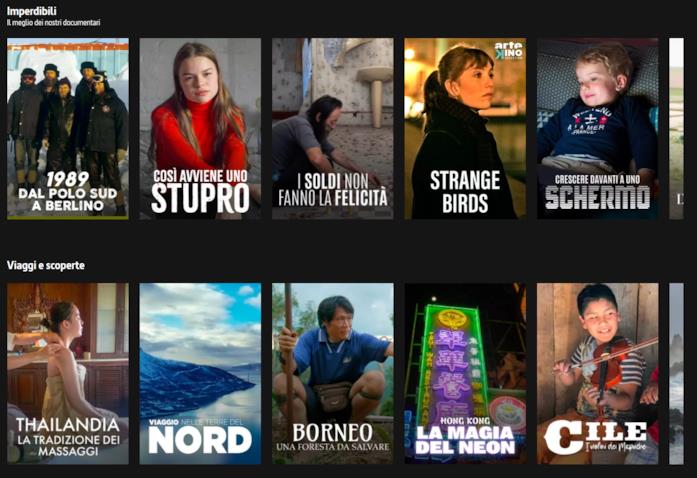 ARTE TV Italia: Imperdibili e Viaggi e Scoperte Le sezioni Imperdibili e Viaggi e Scoperte di ARTE TV