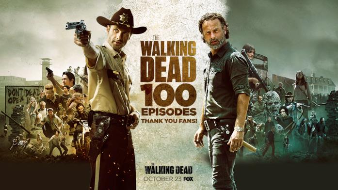 Il poster ufficiale di The Walking Dead episodio 100 Il poster celebrativo per il centesimo episodio di The Walking Dead