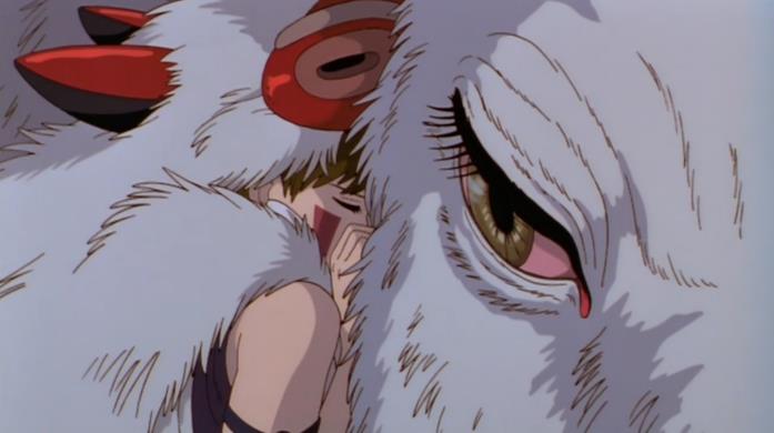 La principessa Mononoke legata alla lupa Moro Il Kami Moro e sua figlia San