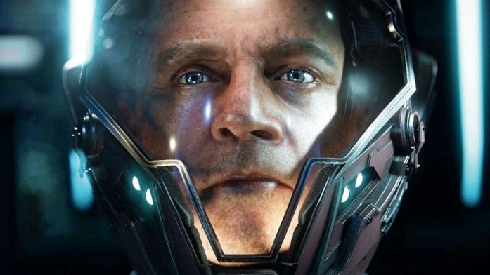 Un primo piano di Mark Hamill nel videogame Star Citizen